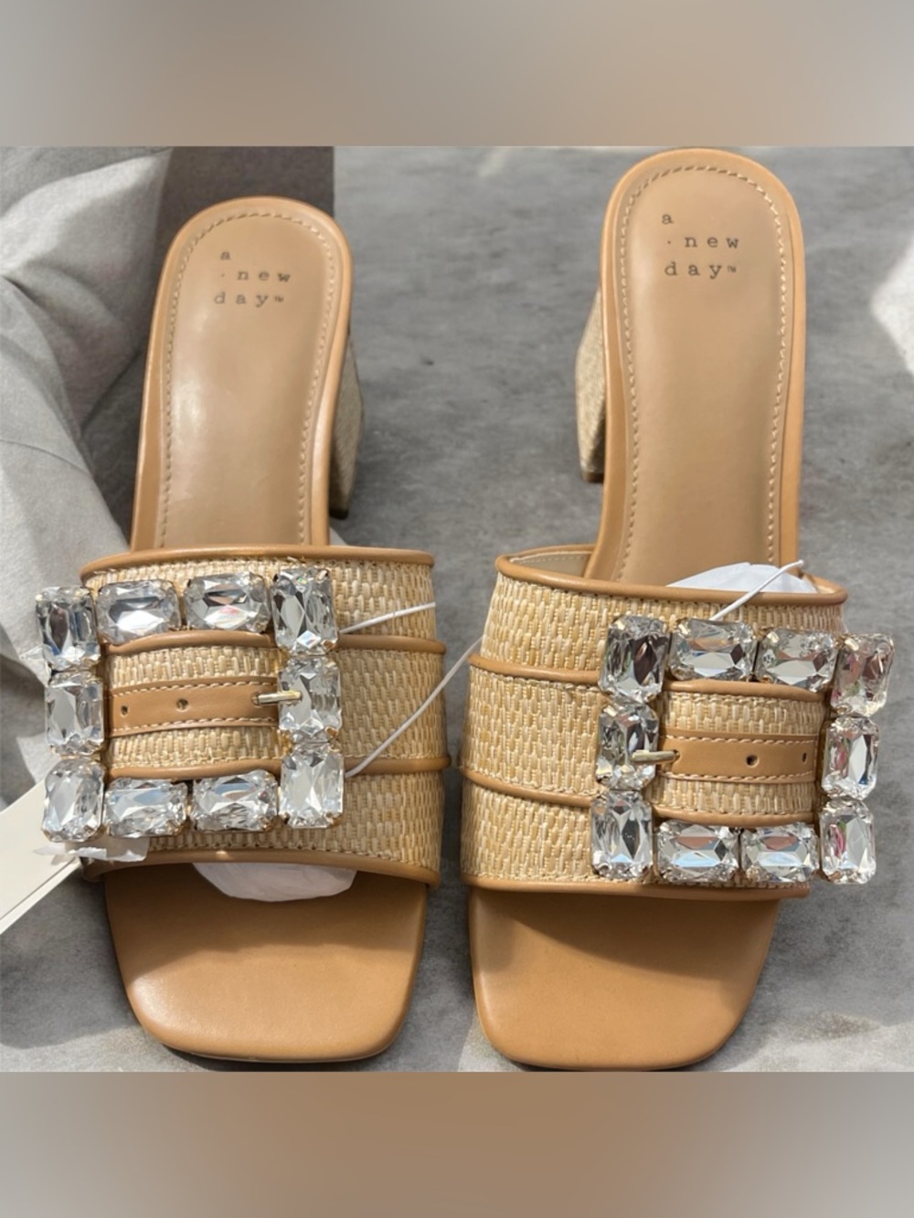 Women's Kathleen Raffia Buckle Block Heels - A New Day 7.5 - Picture 3 of 6